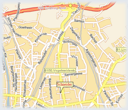Lageplan: Merianstraße 11 in Salzburg, zwischen Vogelweiderstraße und Samergasse